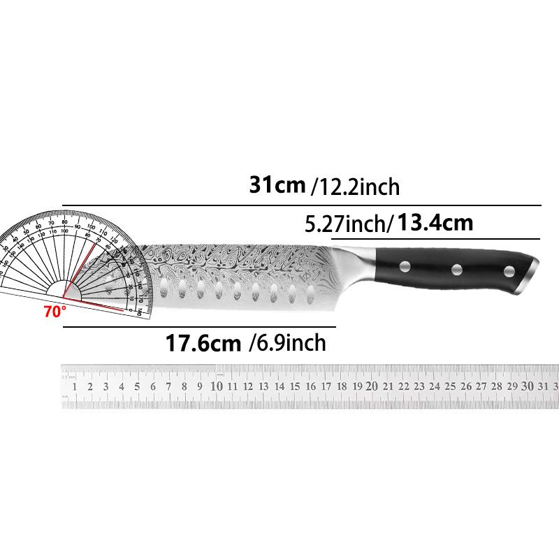High-end kitchen knives, Damascus steel textured Japanese knives, Santoku knives, for cutting fruits and meats in the kitchen