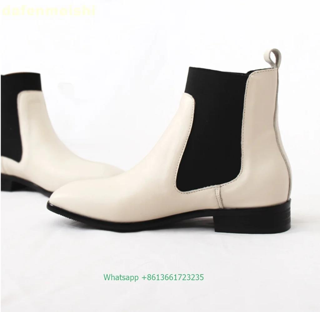 Fashion Women Genuine Leather Chelsea Ankle Boots Stretch Fabric Slip On Fashion Office & Career Boots 2025 Winter Flats Heels Boots