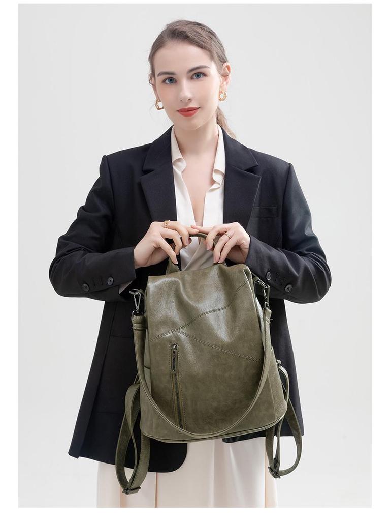 Women's 2025 Spring Fashion Leather Anti-Theft Patchwork Cowhide Backpack