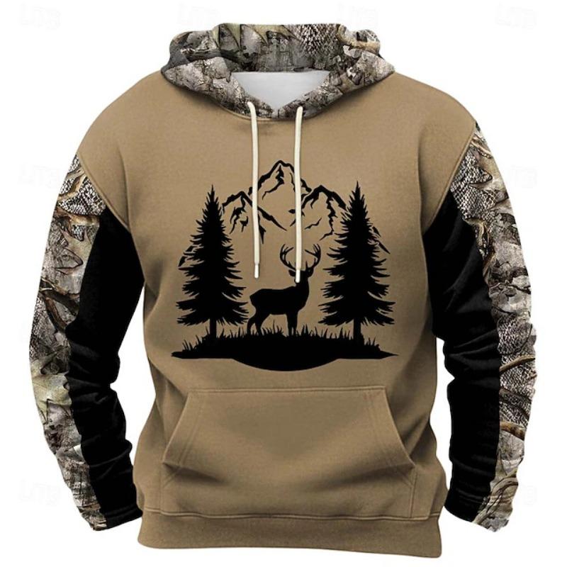 Vintage Hunting Lovers Graphic Hoodie Forest Deer 3D Printed Hunter Tracksuits Men's Sportswear Outdoor Sweatshirts Men's Jacket