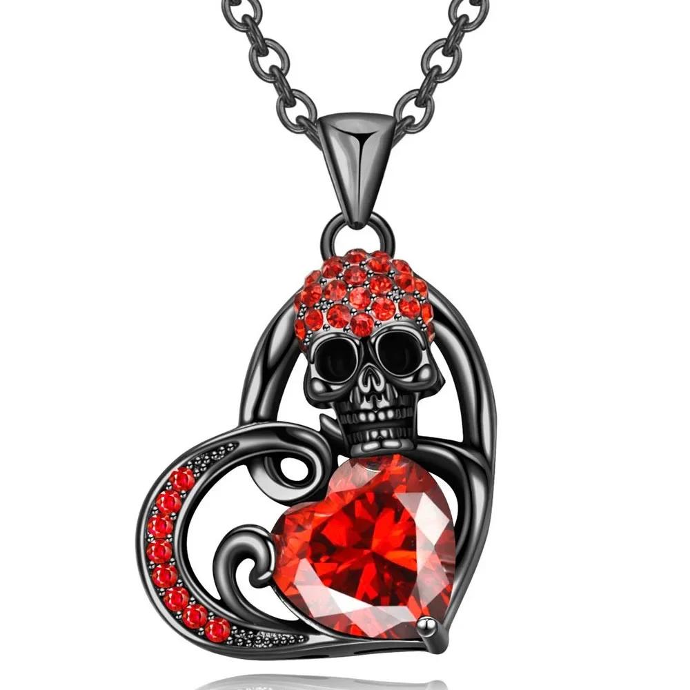 Heart Purple Red Angel Wing Crystal Zircon Women's Skull Black Pendant Necklaces Mother's Day Halloween Christmas Jewelry