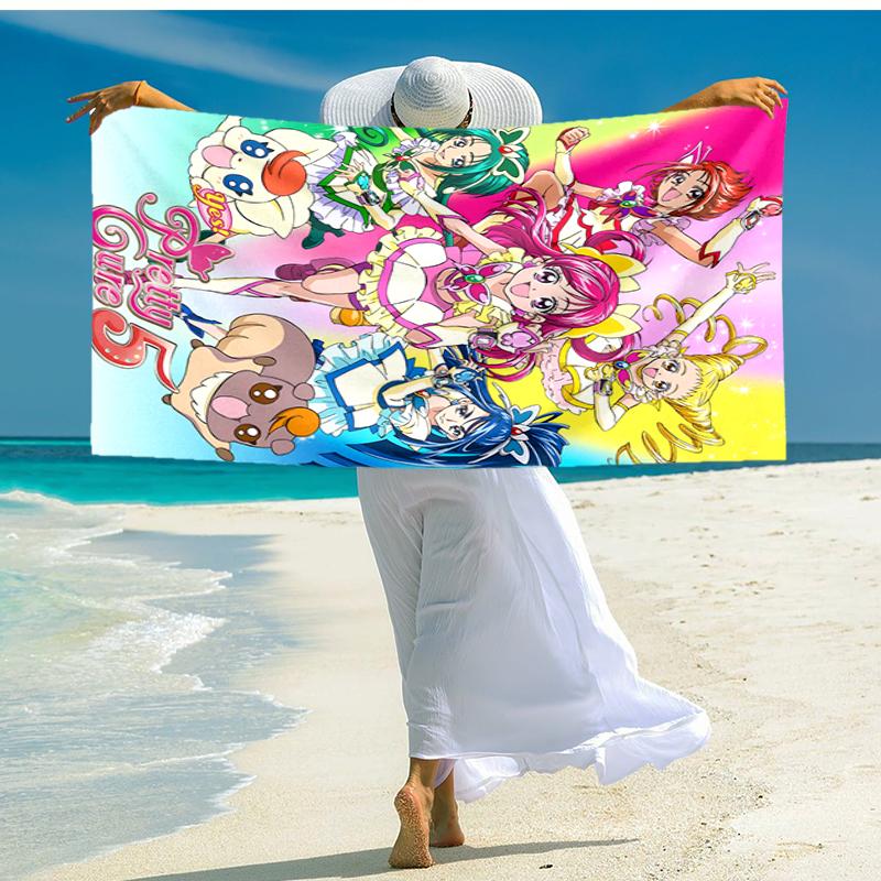 1pc Pretty Cure2 Beach Towel, Comfortable and Thick, and Swimming/Bath/Picnic/Camping Towel, Suitable for Seaside Beaches