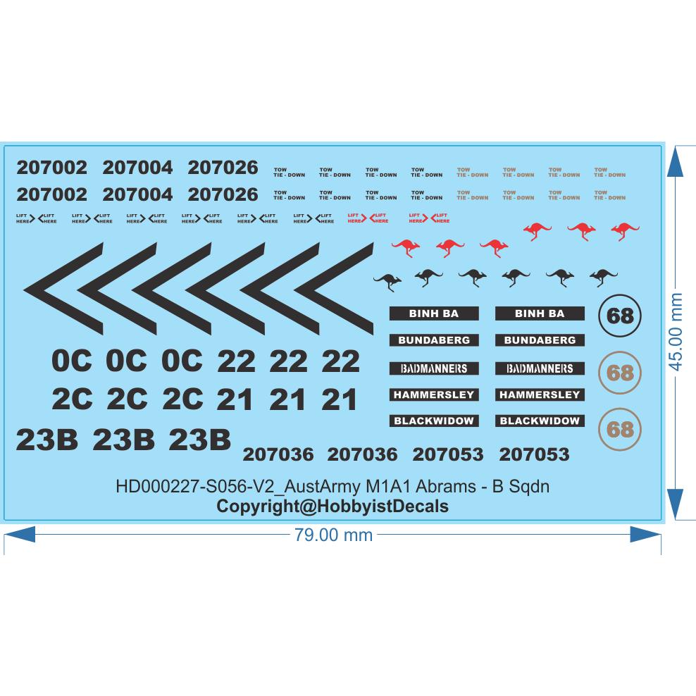 ADF Army Abrams M1A1 MBT Decals - 1/16 1/35 1/48 1/72 HO (1/87) - Water Decal