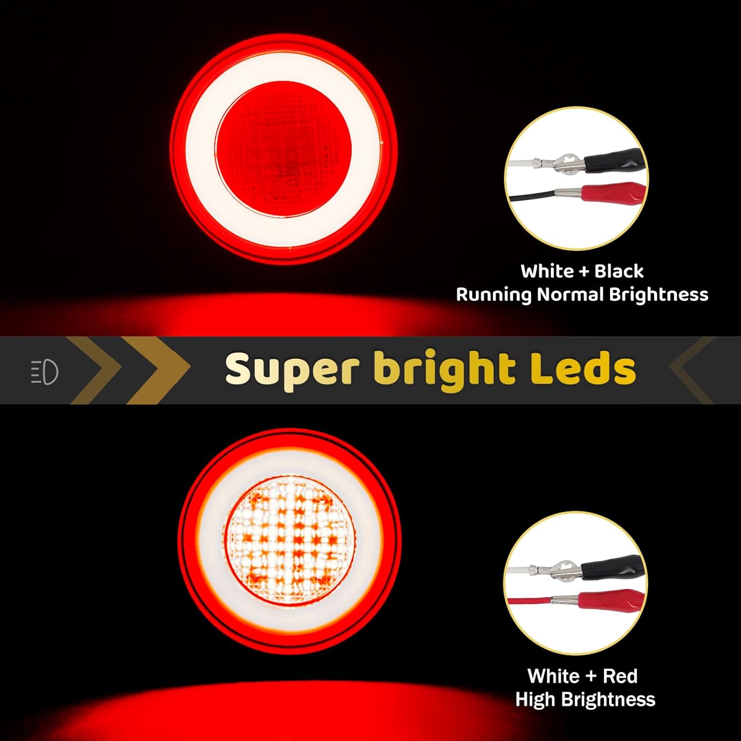

2pcs Smoked Lens 4 inch Round Red 64 LEDs Trailer Trucks Halo Brake Stop Running Turn Signal Tail Lights w/Rubber Grommet Sealed Waterproof IP67 For