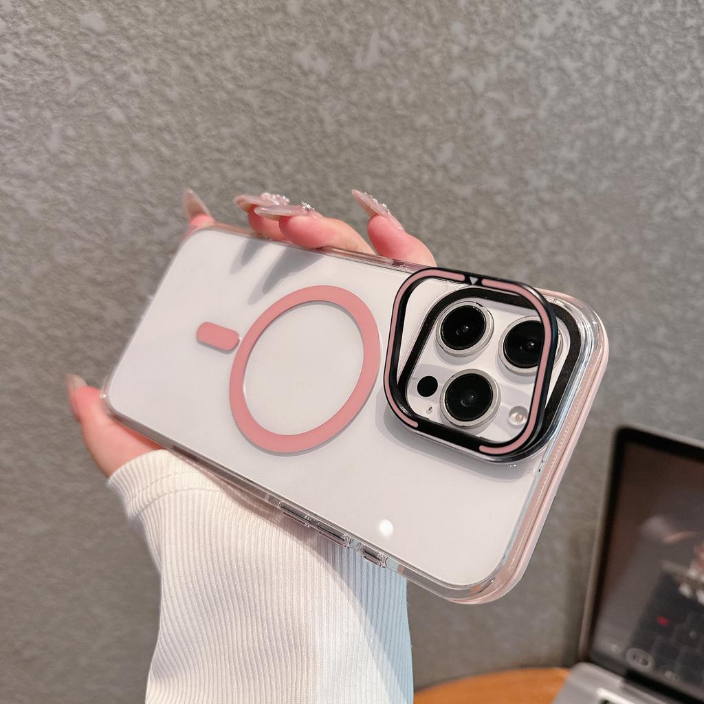 Applicable To IPhone16 Magnetic Transparent Acrylic Mobile Phone Case Apple 15 ProMax Lens Bracket Protection Case
