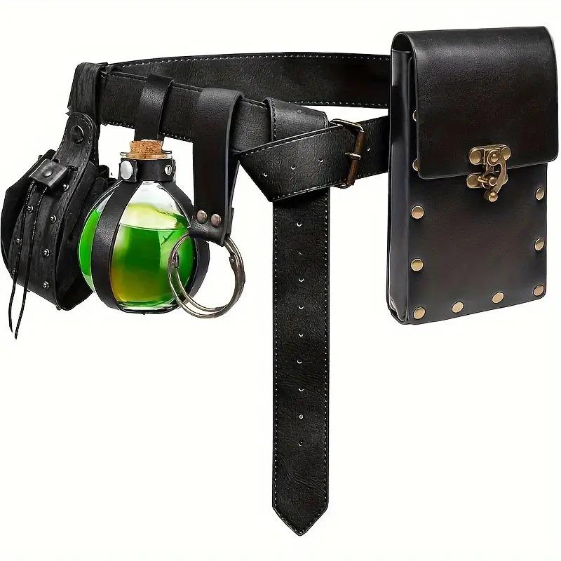 Medieval Leather Waistband Belt with Cord and Pouch