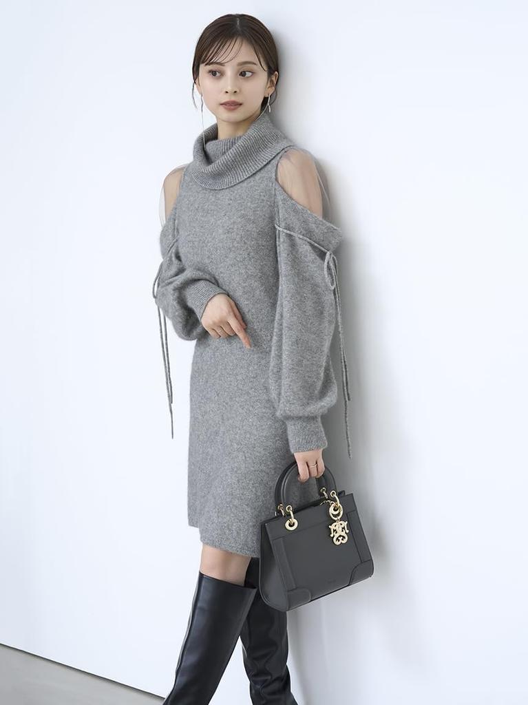 shoulder mini knit dress SWNO245007GRYF See-through