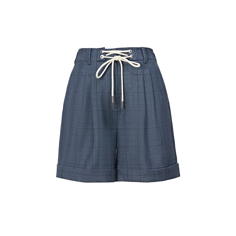 

Blacknini Инь Вафельный костюм Уэльс Верхняя одежда Королевский низкотемпературный окрашенный мериносовый шерстяной шорты Blue Plaid shorts XS