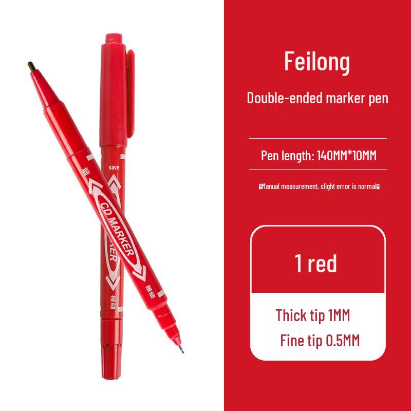 Filolang Double-Ended Black Oil-Based Marker Pen, Thick & Thin Tips, Non-Fading Outlining.