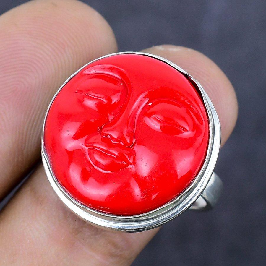 Cameo Moonface Gemstone Handmade 925 Sterling Silver Jewelry Ring Size 8 K4r62