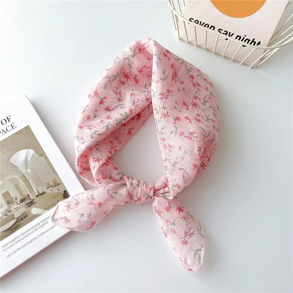 Modisches Bandana-Kopftuch aus Baumwolle für Frauen, kleines Hijab, Blumendruck, Taschentuch, Haarschal, 55 cm, quadratische Stirnbänder, Halstücher