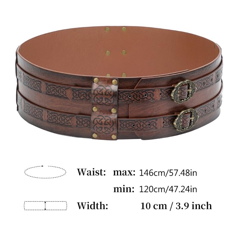 Embossed Viking Leather Wide Belt Knight Corsets Belt Renassance Medieval Buckle Belt Nordic Faux Leather Armors Belt