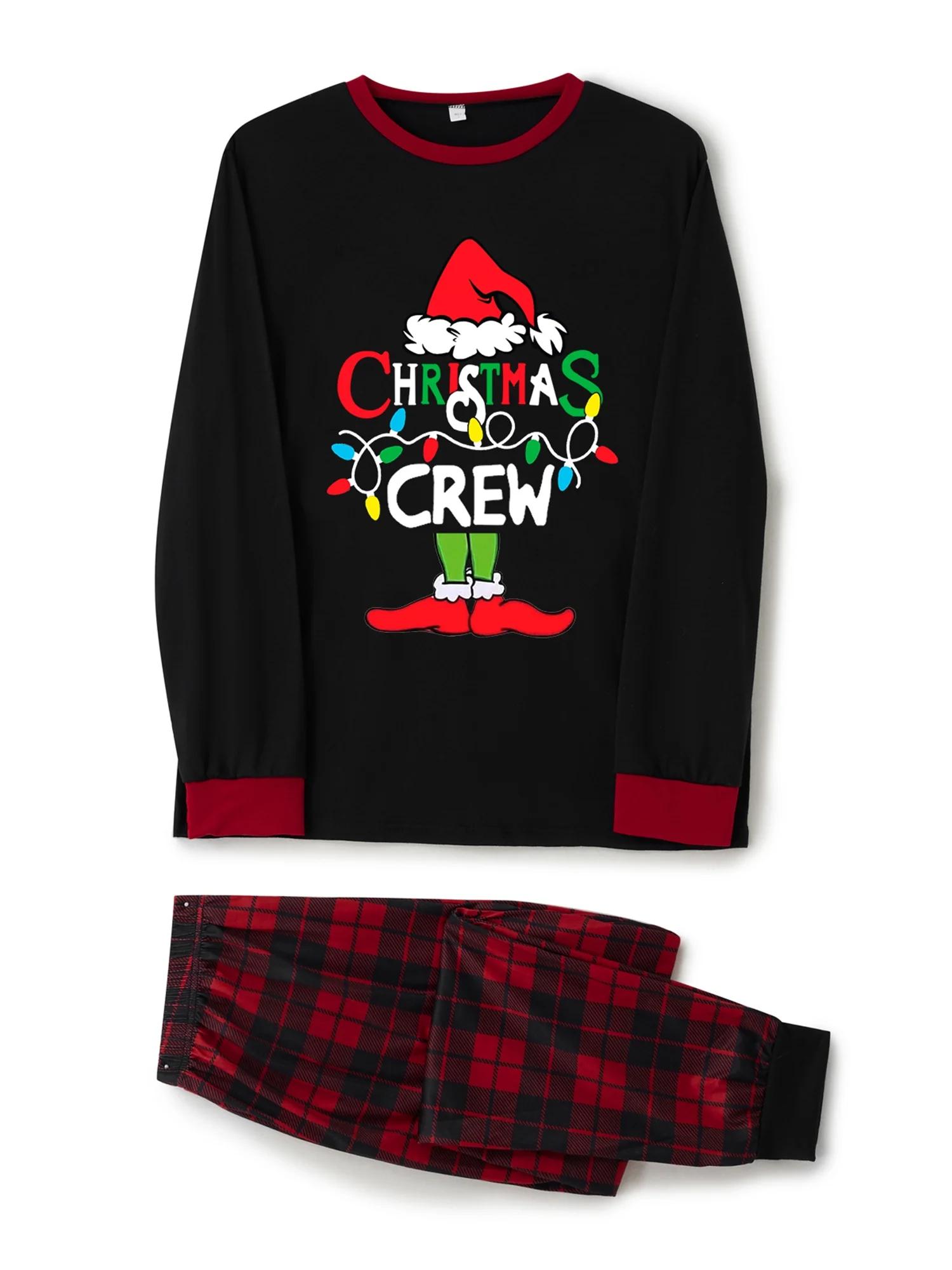 Long Sleeve Top and Pants Pajama Set Christmas Crew Print Family Matching Sleepwear Soft Comfortable Fit for Home Use 8 Years