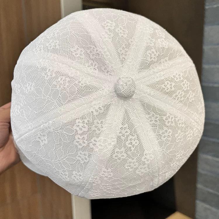 New Rhinestone Webbing Octagonal Hat Children's Spring and Summer Mesh Lace Breathable Duck Tongue Beret