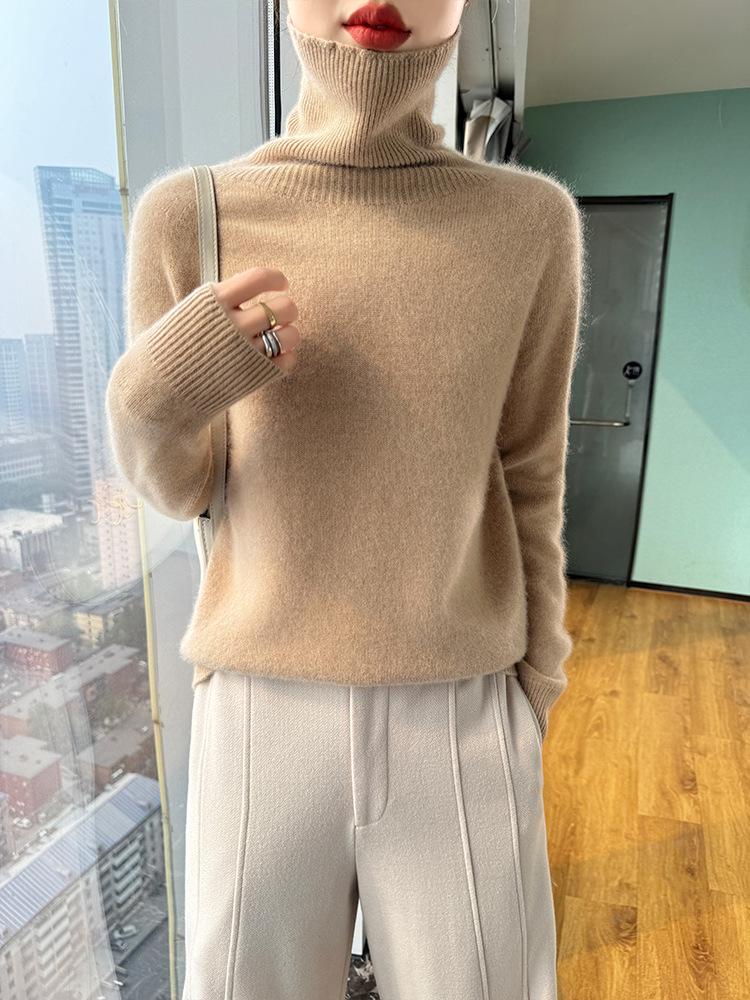 Women's Cashmere High-Neck Sweater, 2025 Style: Thickened Saddle Shoulder, High-End Fashion, Loose Fit