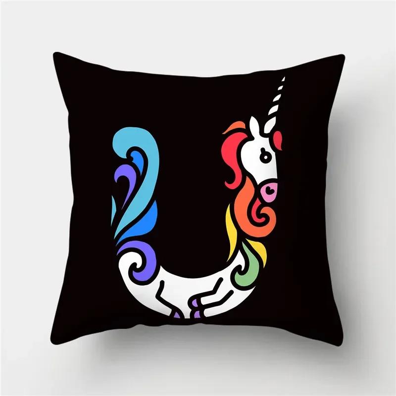 Letters Eenhoorn Kussenhoes Polyester Print Kussensloop Bank Decor Kussen Thuis