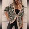 Womens Oversized V-Neck Leopard Print Knit Cardigan Long Sleeve Casual Sweater Winter