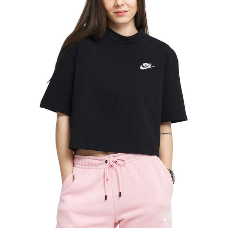 Nike Womens Contrast Color Logo Print Solid Short Sleeve Sports T-Shirt Women Tops Black CJ3758-011