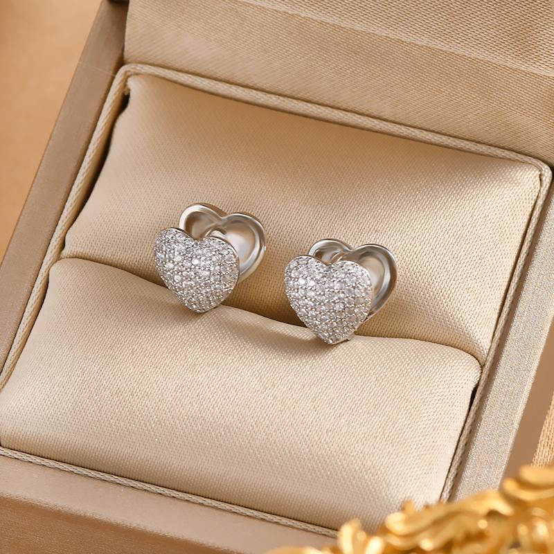 ED65146 Korean Version 2022 New Simple Geometric Heart Zircon Ear Buckles Gold Plated Jewelry Women
