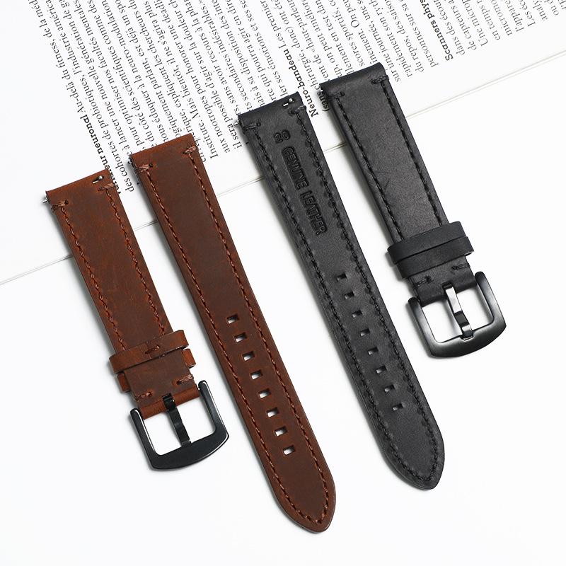 Retro Crazy Horse Leder Smartwatch-Armband, 18 mm 20 mm 22 mm, Echtes Rindsleder mit Schnellverschluss