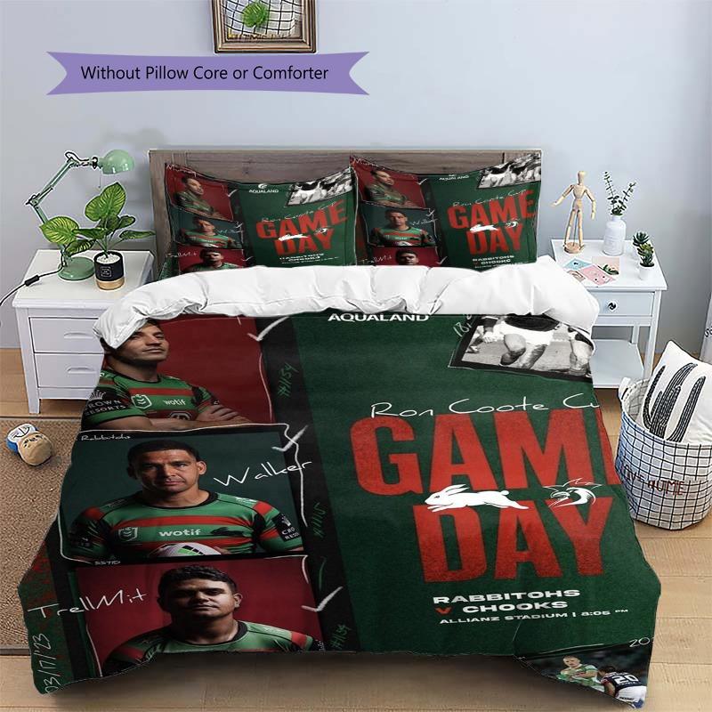 Rabbitohs Rugby Team Game Day Poster Print 3 Pieces Duvet Cover Set Rugby Fan Bedding Bedroom Home Decor Without Pillow Core