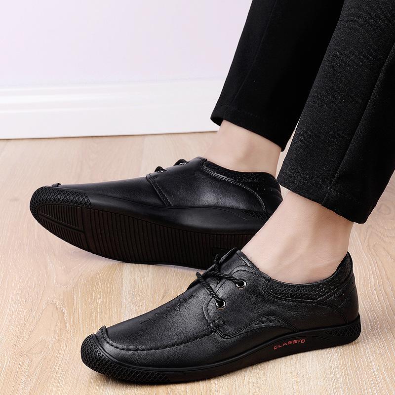Men's Spring Lace-up Business Leather Shoes - Top Layer Cowhide, Trendy, Casual, Breathable Driving Shoes