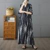 Summer Black Striped Foreign Trade Cotton and Linen V-neck Short-sleeved Long Loose Casual Large-size Dress Women's Clothing