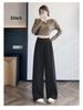 2026 Spring Women's Deep Gray High-Waisted Wide-Leg Drape Pants: Slimming, Versatile, Floor-Length Casual Style