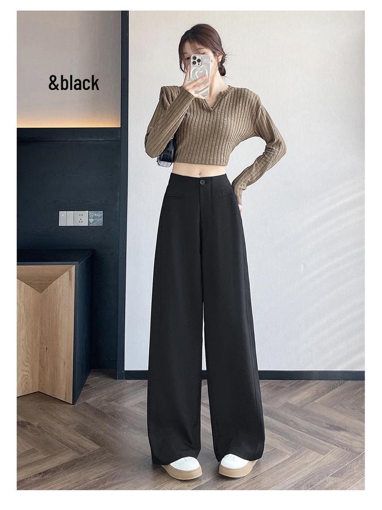 2026 Spring Women's Deep Gray High-Waisted Wide-Leg Drape Pants: Slimming, Versatile, Floor-Length Casual Style
