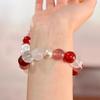Women's High-End Red Agate & Strawberry Quartz Bracelet with White Phantom, Pearl & Pink Crystal