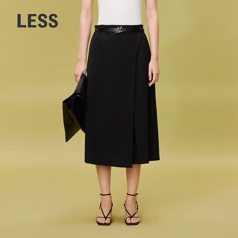 LESS 2024 Spring Wool Blend A-Line Midi Skirt M