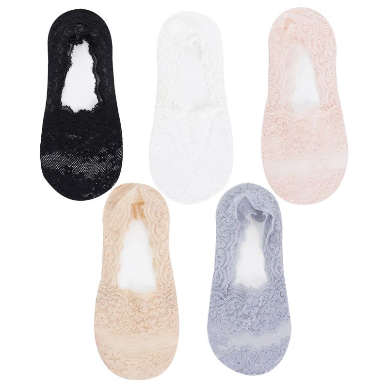 5 Pair Summer Women Socks Slippers Non-slip Breathable Lace Lace Invisible Sock Sexy Non-slip Cool Thin Socks Fashion Sock