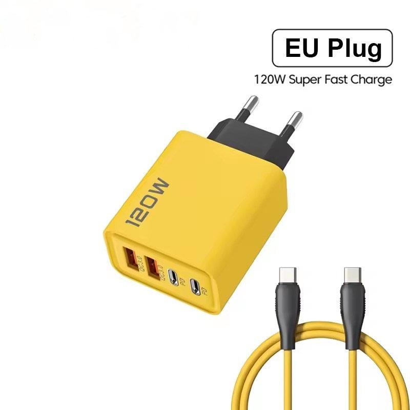 120W 4-Ports Ultra Fast Charging Type-C GaN Phone Charger USB-C QC 3.0 Super Charging Adapter For Huawei IPhone Samsung