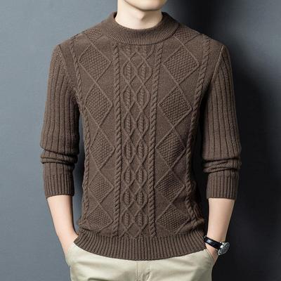 Winter Men's Wool Blend Jacquard Sweater: Thickened Long Sleeve, Half-High Collar, Fashion Casual for All Ages