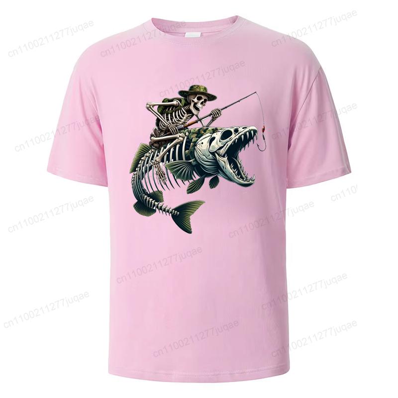 Herren Sommer T-Shirts Lockere Größe Angeln Jäger Print Lässig Bequem Rundhals Kurzarm T-Shirt Fischskelett Herren Top