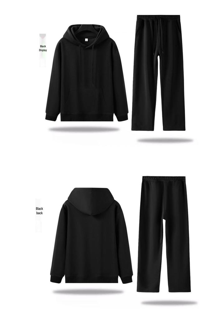 2025 Women's Autumn/Winter Hooded Sweatshirt & Flat Hem Sweatpants Set - Trendy American Brand Loose Fit, 300g Weight.