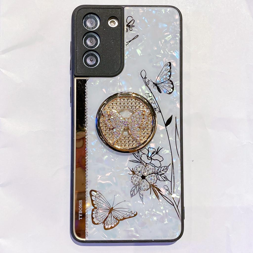 Samsung Note20Ultra Butterfly Ring Stand Phone Case S25 Mirror Water Diamond Anti-drop Protective Case