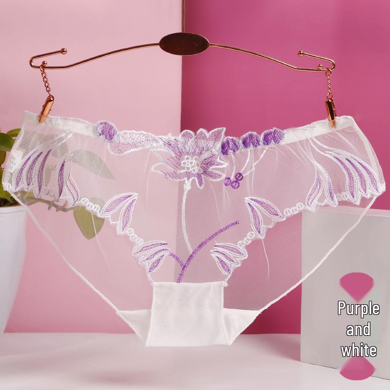 Plus Size Women's Sexy Lace Mesh Embroidered Triangle Panties