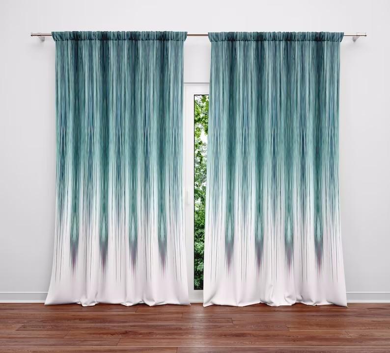 Peacock Rain Window Curtain Panels, Long Panel Curtains for Kitchen, Living Room, Bedroom, Elegant Polyester Decoration