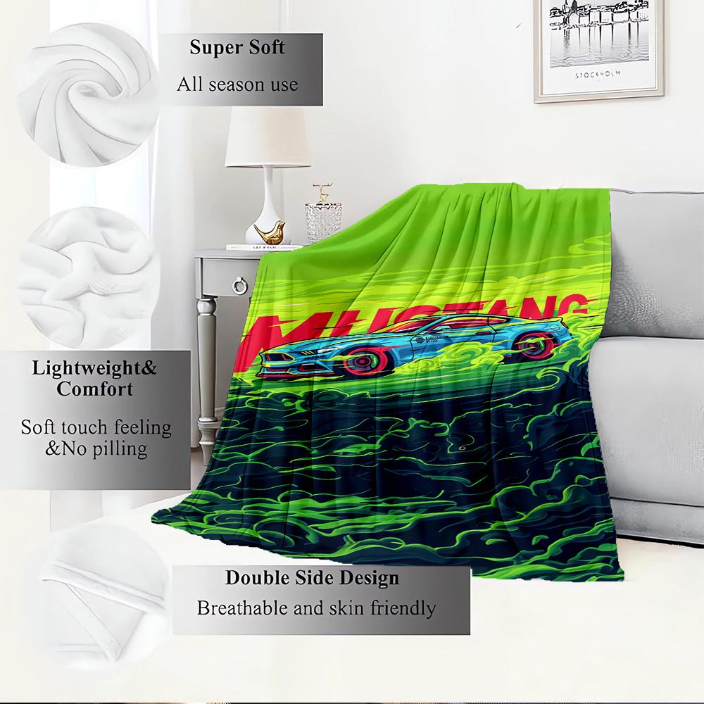 For Mustang,Speed,Artwork-Themed Flannel Blanket, Glam Style, Digital Print, All-Season Comfort, Tear-Resistant, Knitted Craftsmanship, Poly