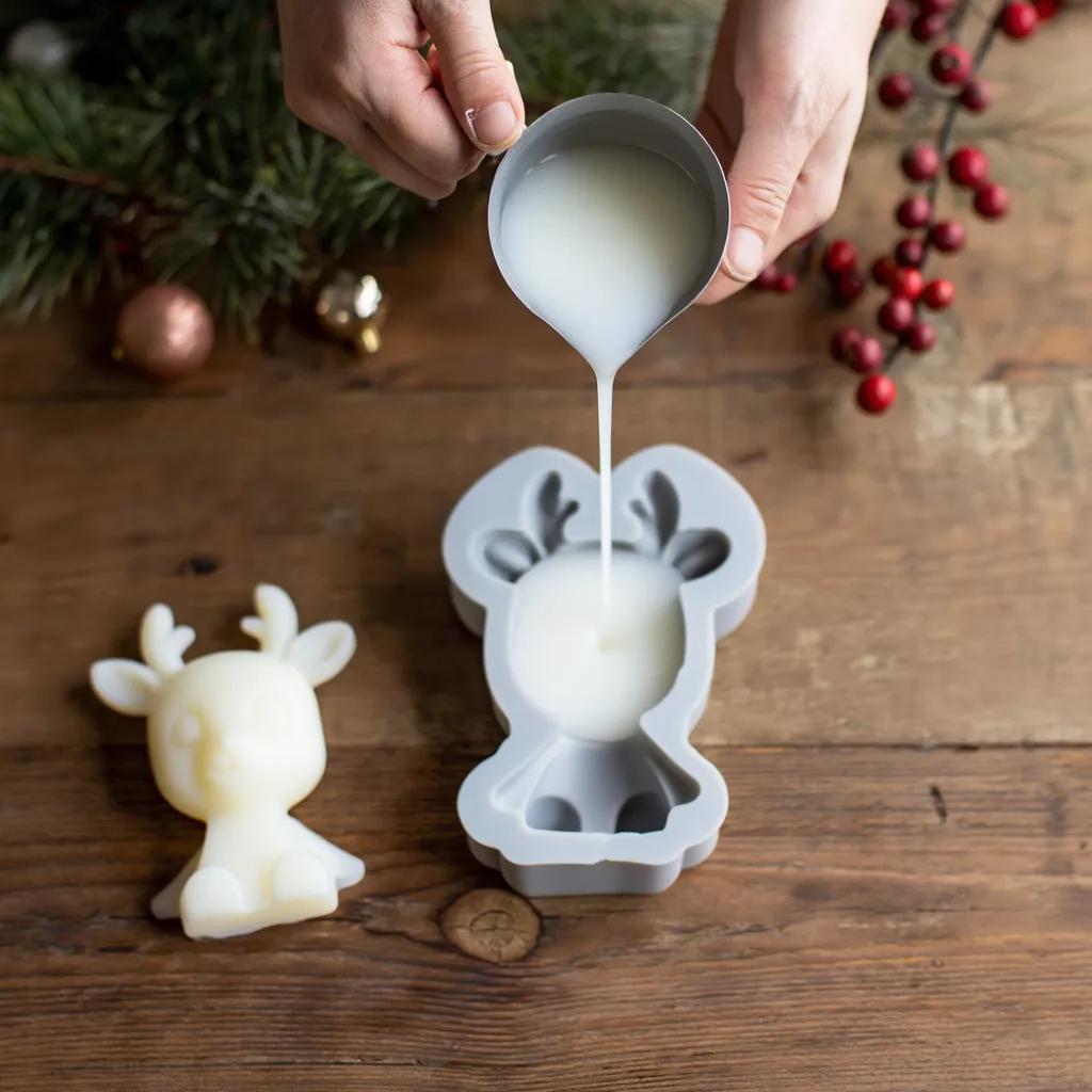 Durable 3D Elk Silicone Mold Cute Animal Design Ideal for Christmas Candle Plaster Soap Making Cake Baking Creative Activities