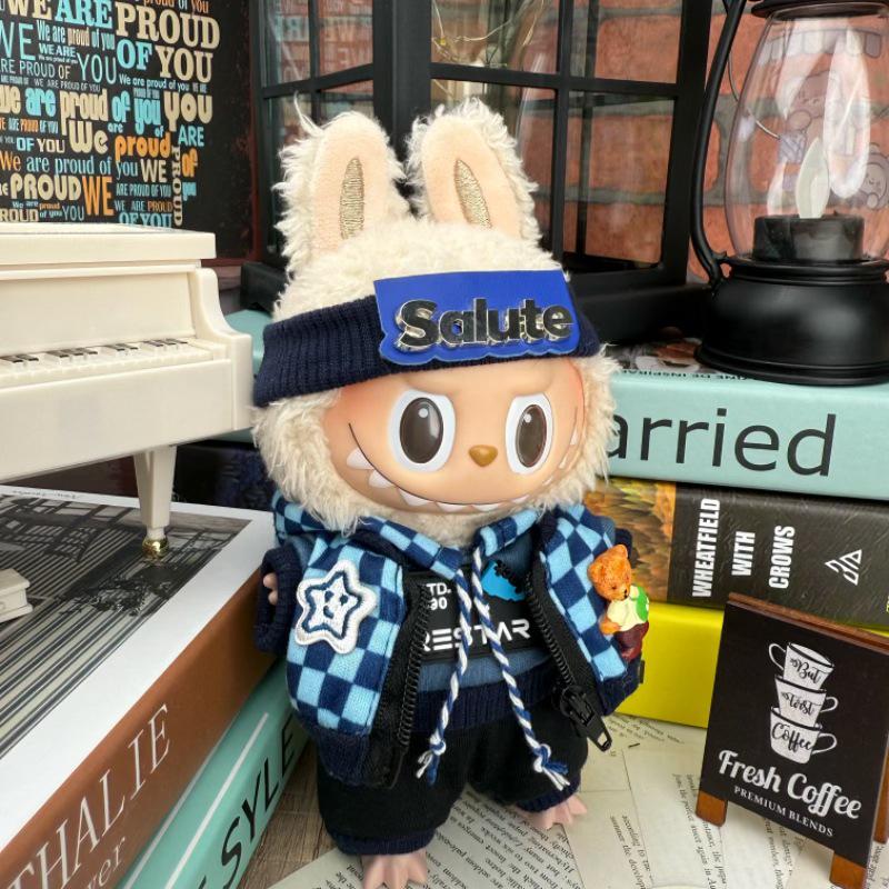 

Одежда для кукол Лабубу: Костюм с юбкой из плюша или винила 17 см, подходит для одного, двух и трех поколений Custom Dark Blue Set