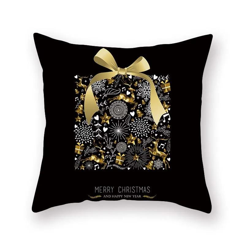 Christmas decoration cushion cover black gold elk print pillowcase sofa ornaments bedroom room home  holiday gift