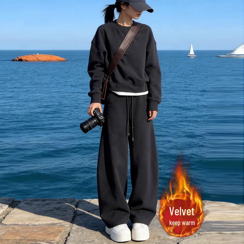 Women's High-End Fleece-Lined Sports Suit - Autumn/Winter Hoodie Two-Piece Set
