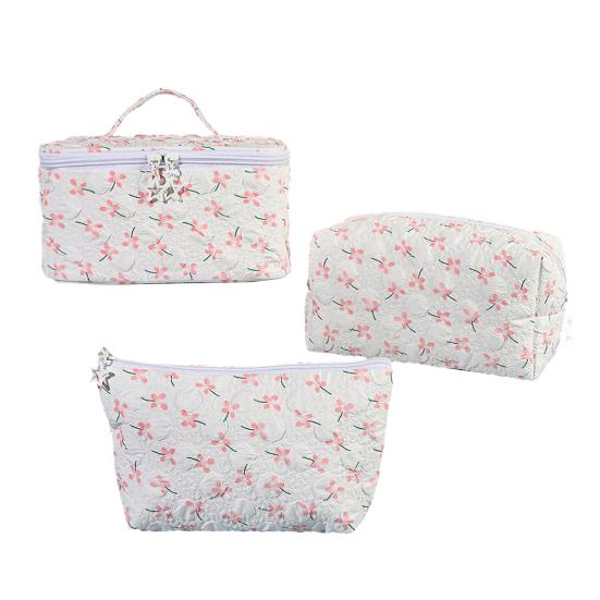 

3 шт./набор косметичка с цветочным принтом, на молнии, для хранения косметики, большая вместимость, органайзер для туалетных принадлежностей для путешествий, отпуска, повседневного использования белый
