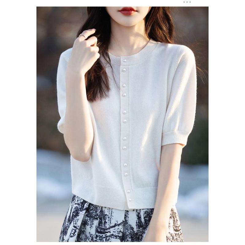 Summer New All Match Striped Knitted Short Sleeve Women's Half Sleeve Knitted Shirt Fashion V-neck Striped Top