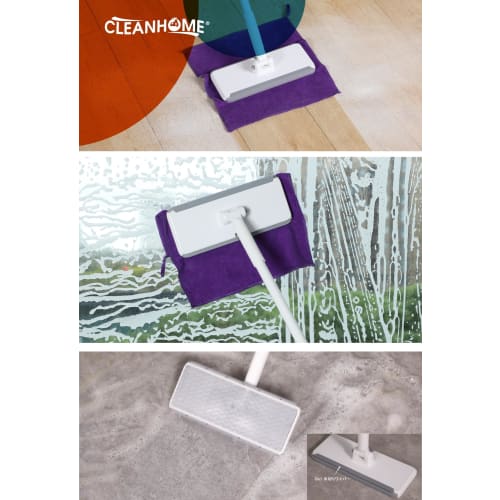 CLEANHOME Floor Wiper, Attaches and Detaches In 1 Second, One-Touch Mop, 2-in-1 Drainer, 24cm Wide, 4-Section Pole, 40cm-122cm Long, Wet/Dry Mop, Wipi