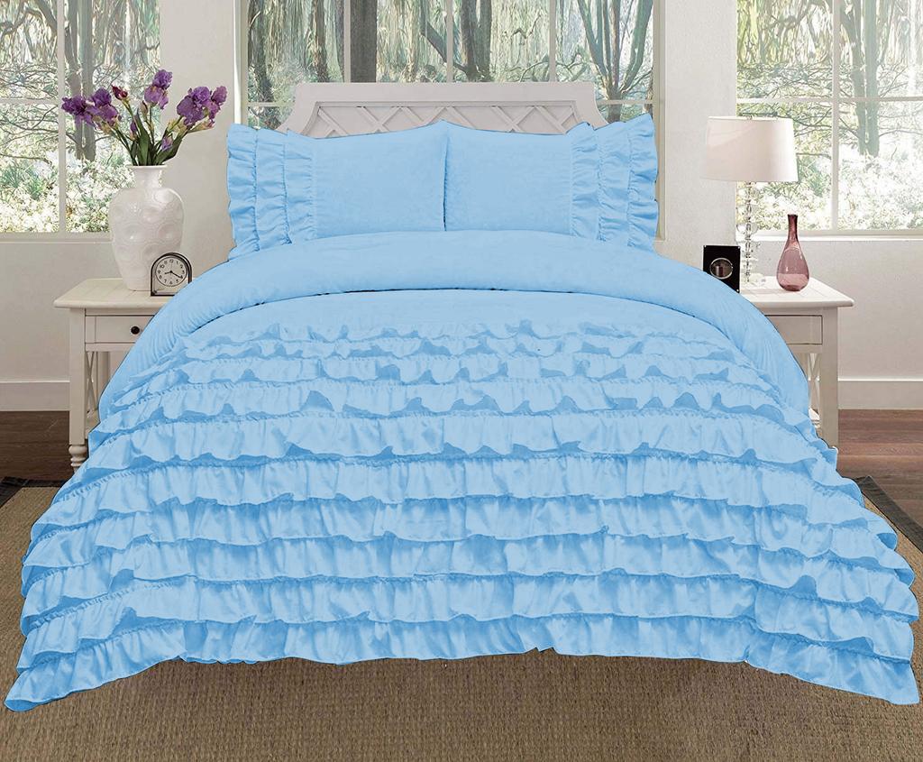 Luxora 3PC Egyptian Cotton 600TC Duvet Set with Asymmetric Half Ruffle Charm - Multi Sizes & Colors (1 Duvet Cover & 2 Pillow Shams)