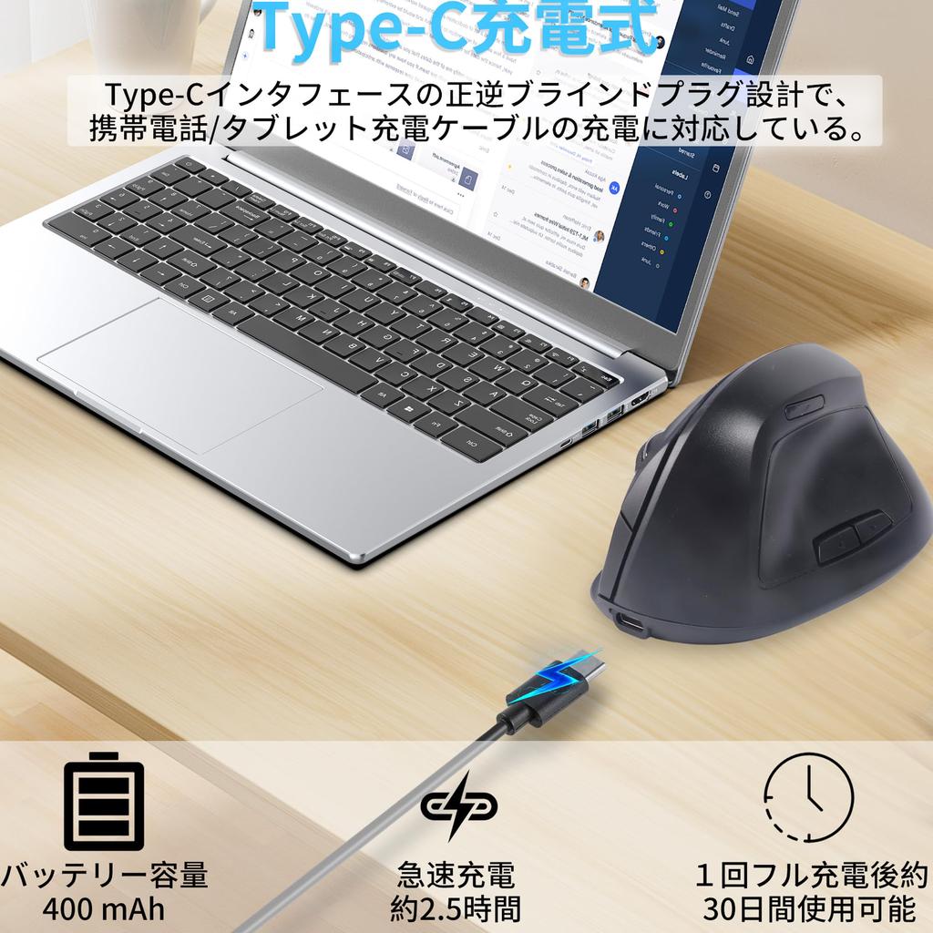 Ergonomic Wireless Mouse, Bluetooth & 2.4G, Vertical Design, Quiet, 7 Buttons, Type-C Rechargeable, 3-Level DPI Switching, USB Multi-Pairing, Power