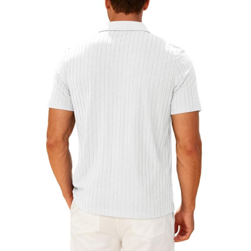 Men's New Summer Casual Breathable Terry Jacquard Lapel Striped Short Sleeve Shirt